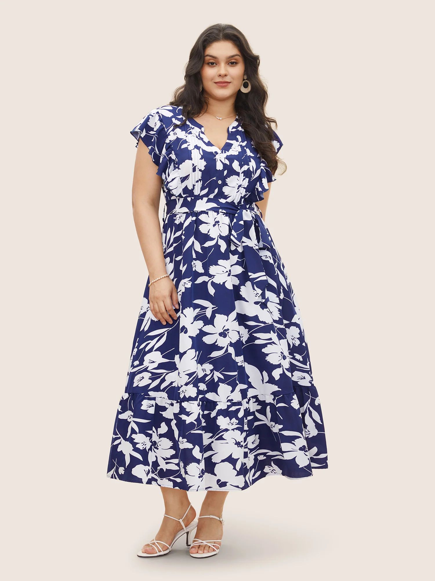 Silhouette Floral Print Ruffle Cap Sleeve Dress | Bloomchic