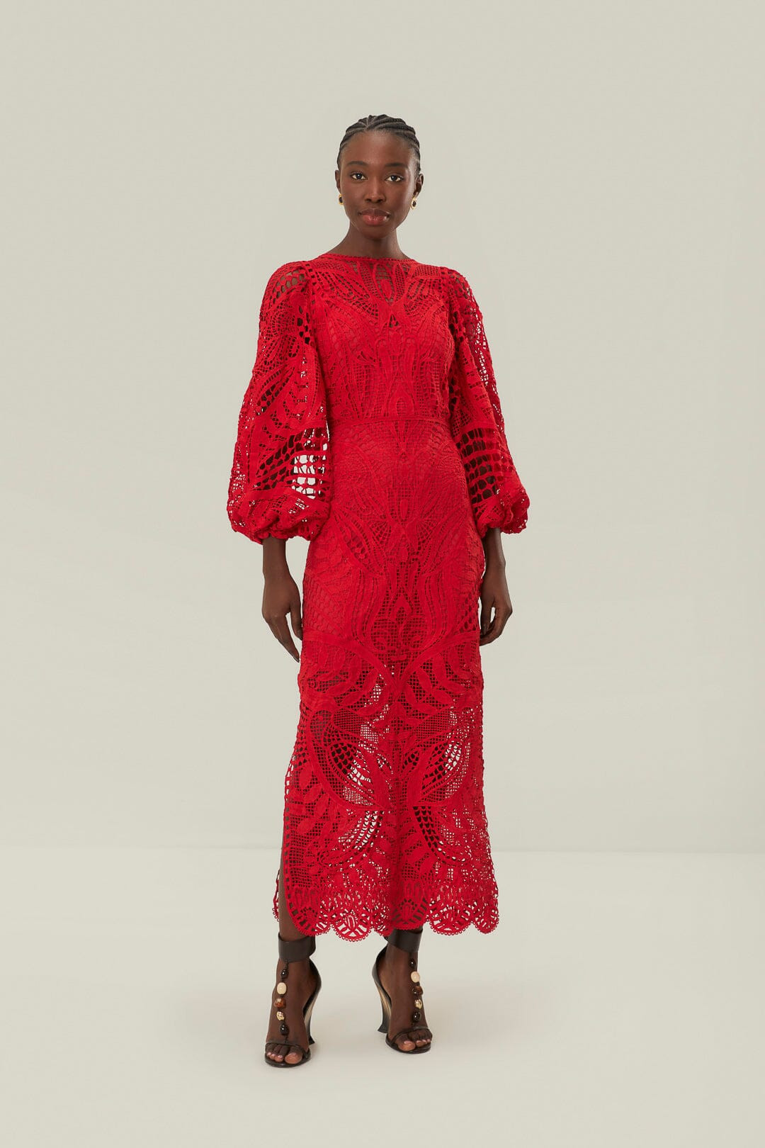 Red Nature Guipure Midi Dress | FarmRio (US)