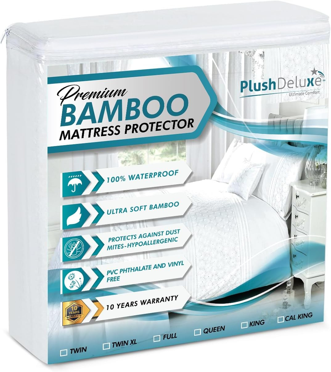 PlushDeluxe Bamboo Waterproof Mattress Protector, King Size, Ultra Soft | Amazon (US)