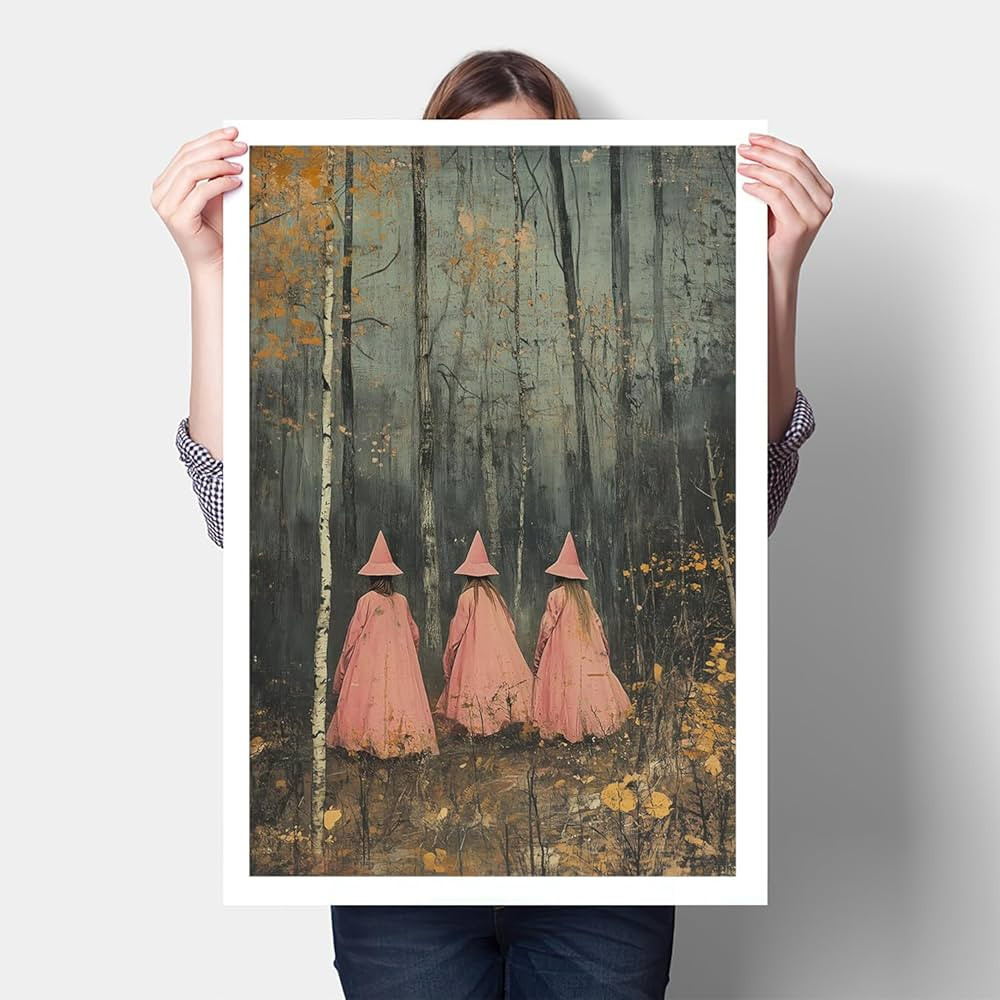 Vintage Woodland Witches Wall Art Pink Halloween Wall Decor Prints (L16"xW12"-CANVAS) Spooky Dark... | Amazon (US)