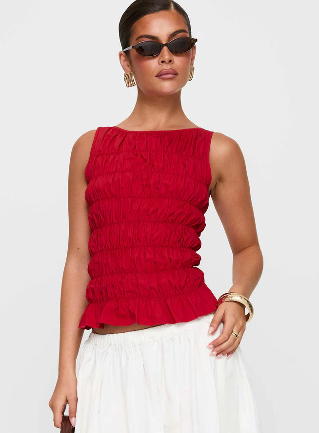 Marleene Shirred Top Red | Princess Polly US