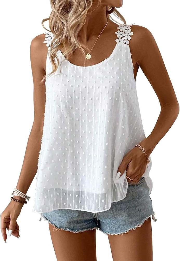Womens Tank Tops Flowy Sleeveless Summer Boho Tank Top for Women Casual Crewneck Strap Lace Camis... | Amazon (US)