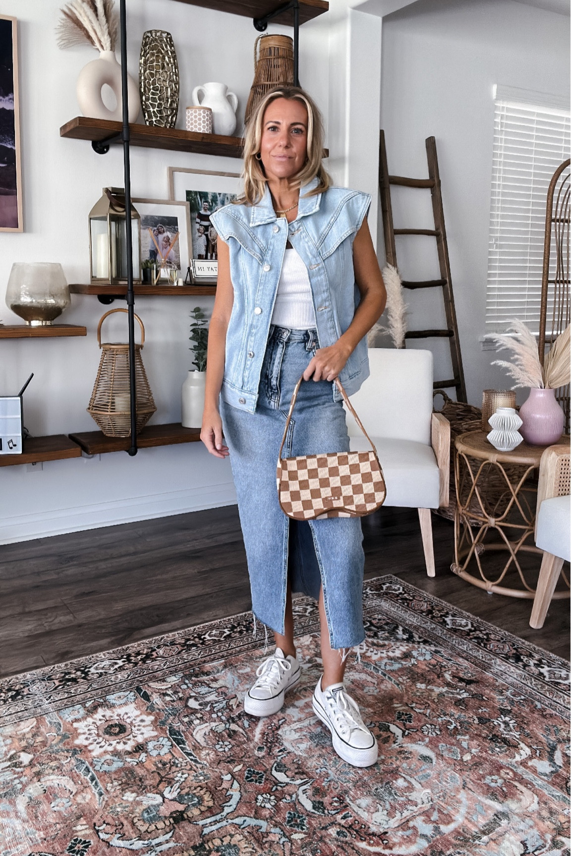 Casual chic denim skirt outfit
Skirt size xxs
Tank size xs
Denim vest size xxs
Amazon handbag
JACLYN20 for discount on jewelry


#LTKstyletip #LTKFind #LTKsalealert