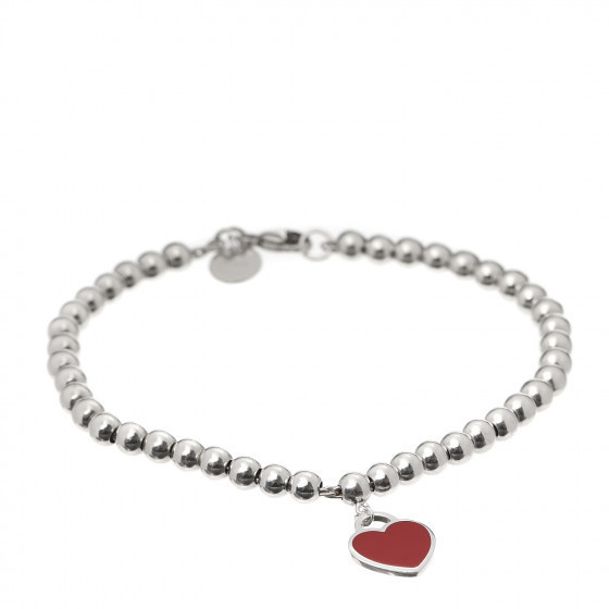 Sterling Silver Enamel Return to Tiffany Heart Bead Bracelet Red | Fashionphile