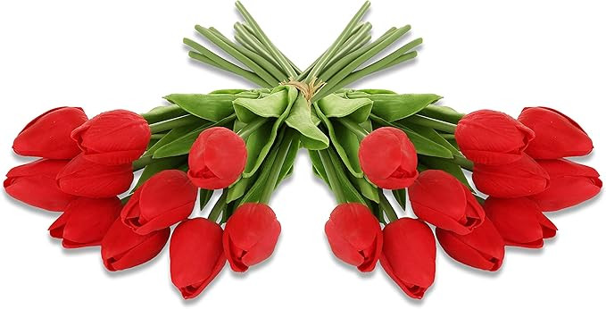 EZFLOWERY 20 Heads Artificial Tulips Flowers Real Touch Arrangement Bouquet for Home Room Office ... | Amazon (US)