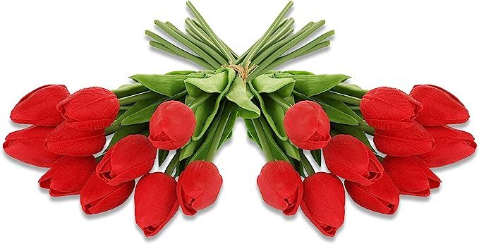 EZFLOWERY 20 Heads Artificial Tulips Flowers Real Touch Arrangement Bouquet for Home Room Office ... | Amazon (US)