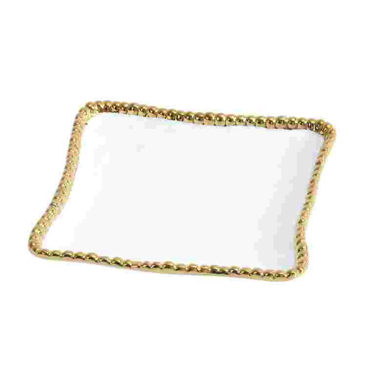 Pampa Bay Appetizer Dessert Plate, 6.5-inch Square, White and Gold, Porcelain | Walmart (US)