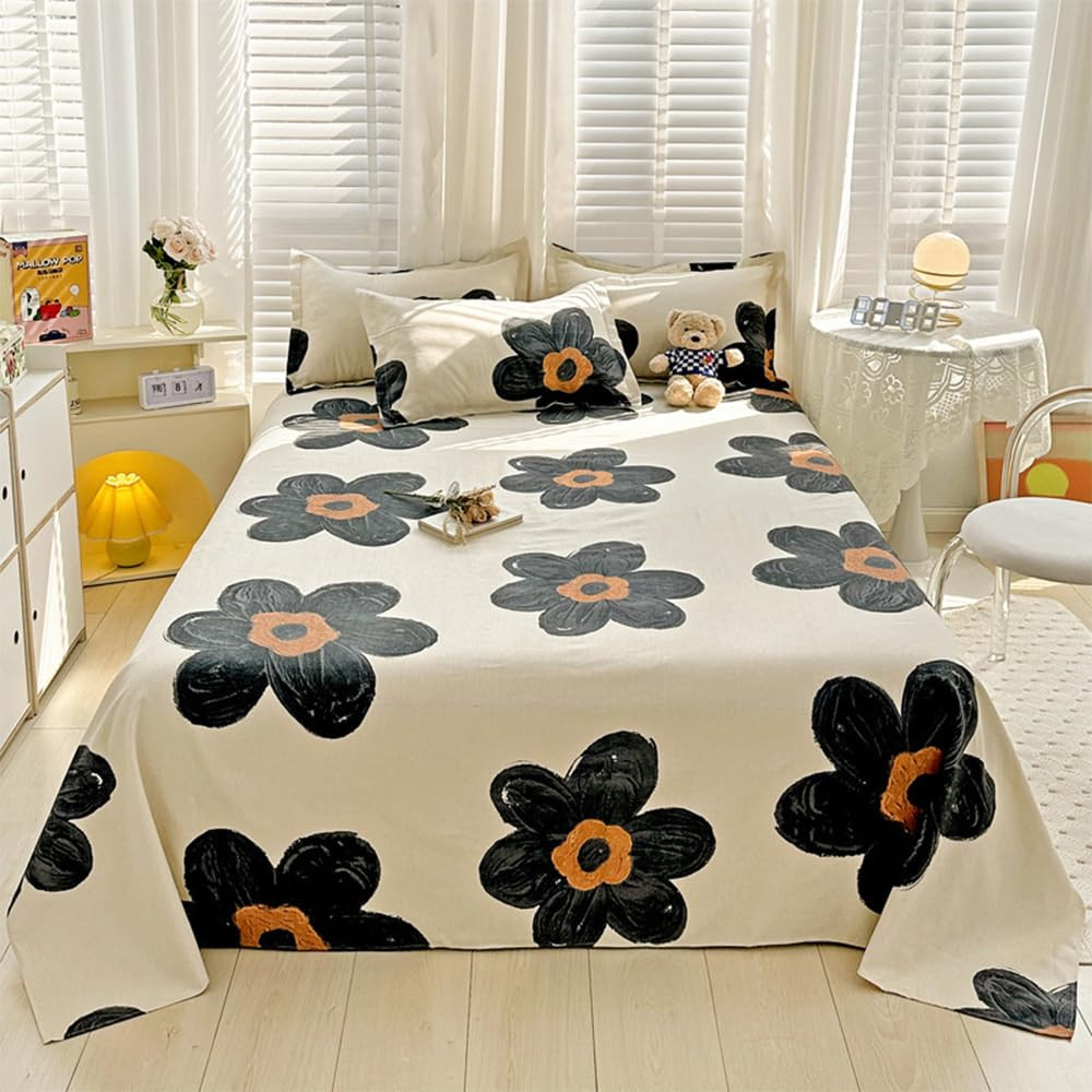CLOTHKNOW Black Floral King Size Sheet Set 4Pcs Sunflower Bedding Sheet Sets Boho Fitted Sheet Be... | Amazon (US)
