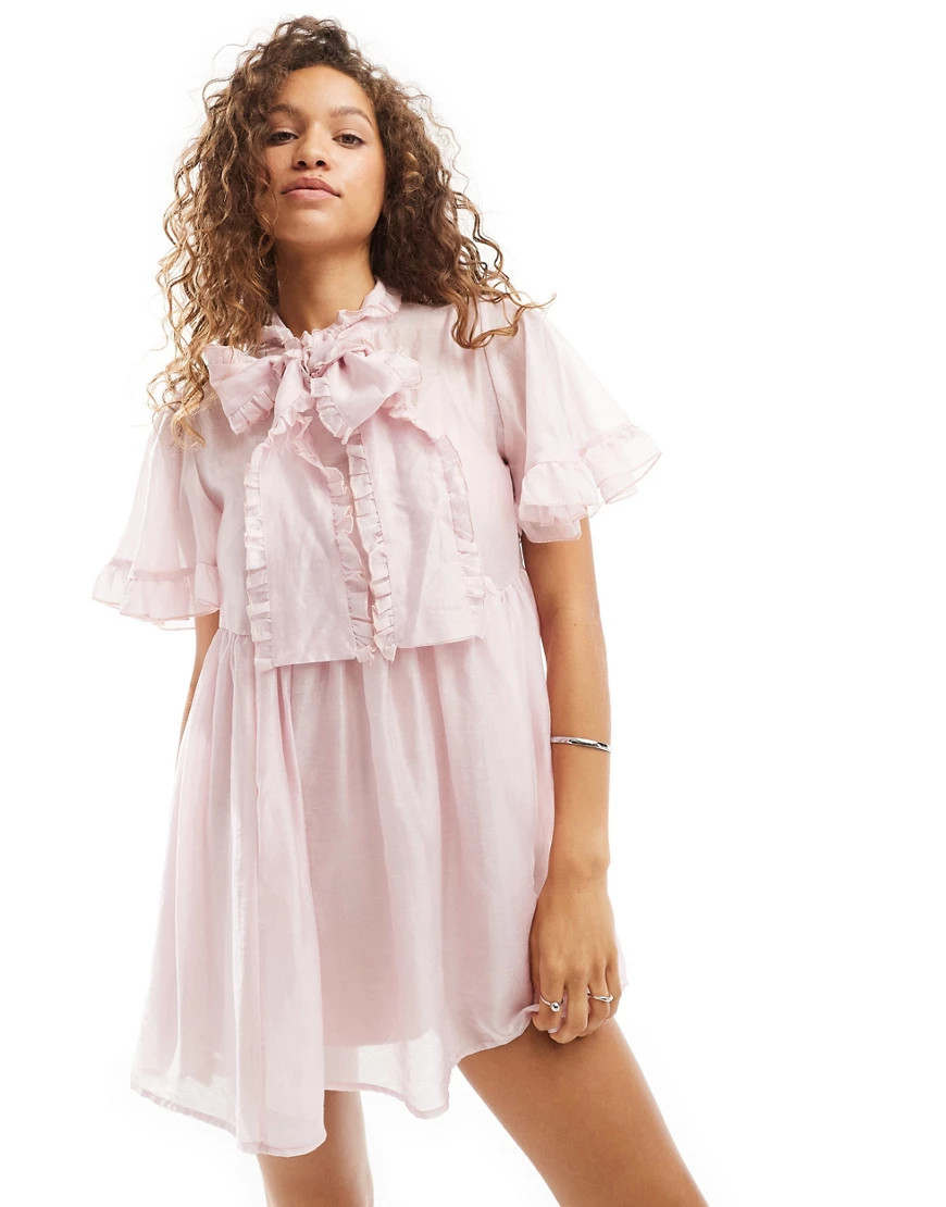 Sister Jane bow ruffle mini dress in pink | ASOS (Global)