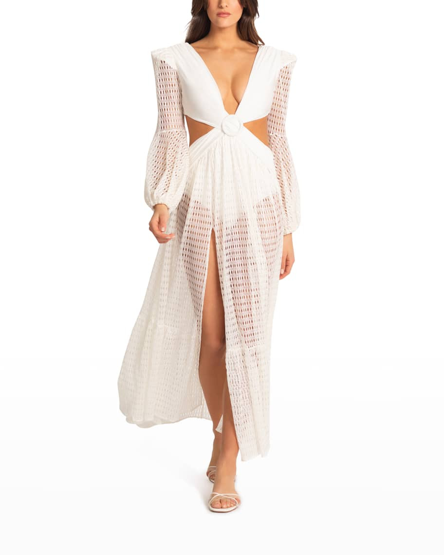 PatBO Long-Sleeve Cutout Beach Dress | Neiman Marcus