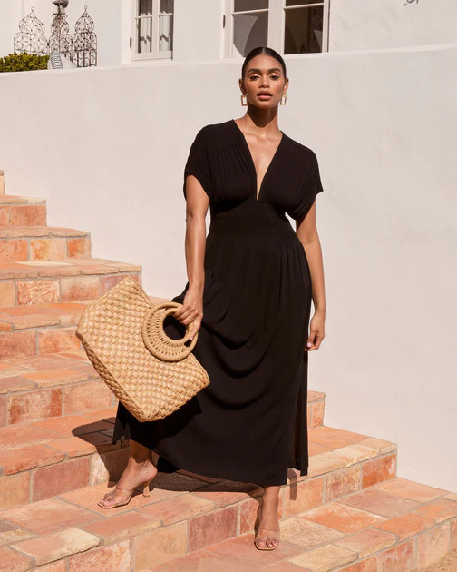 Susana Pocketed Smocked Midi Dress - Black - SALE | VICI
