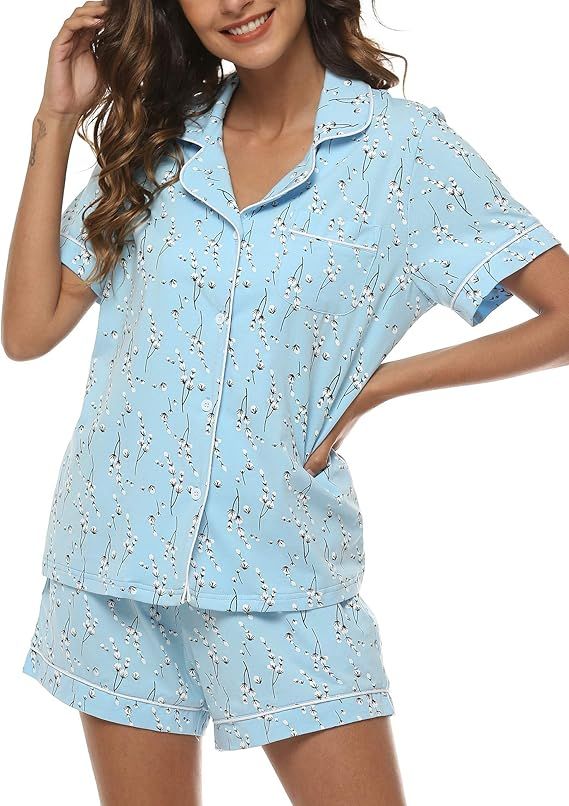 Relipop Women's Pajamas Set Printed Short Sleeve Sleepwear Button Down Nightwear Two Piece Loose ... | Amazon (US)