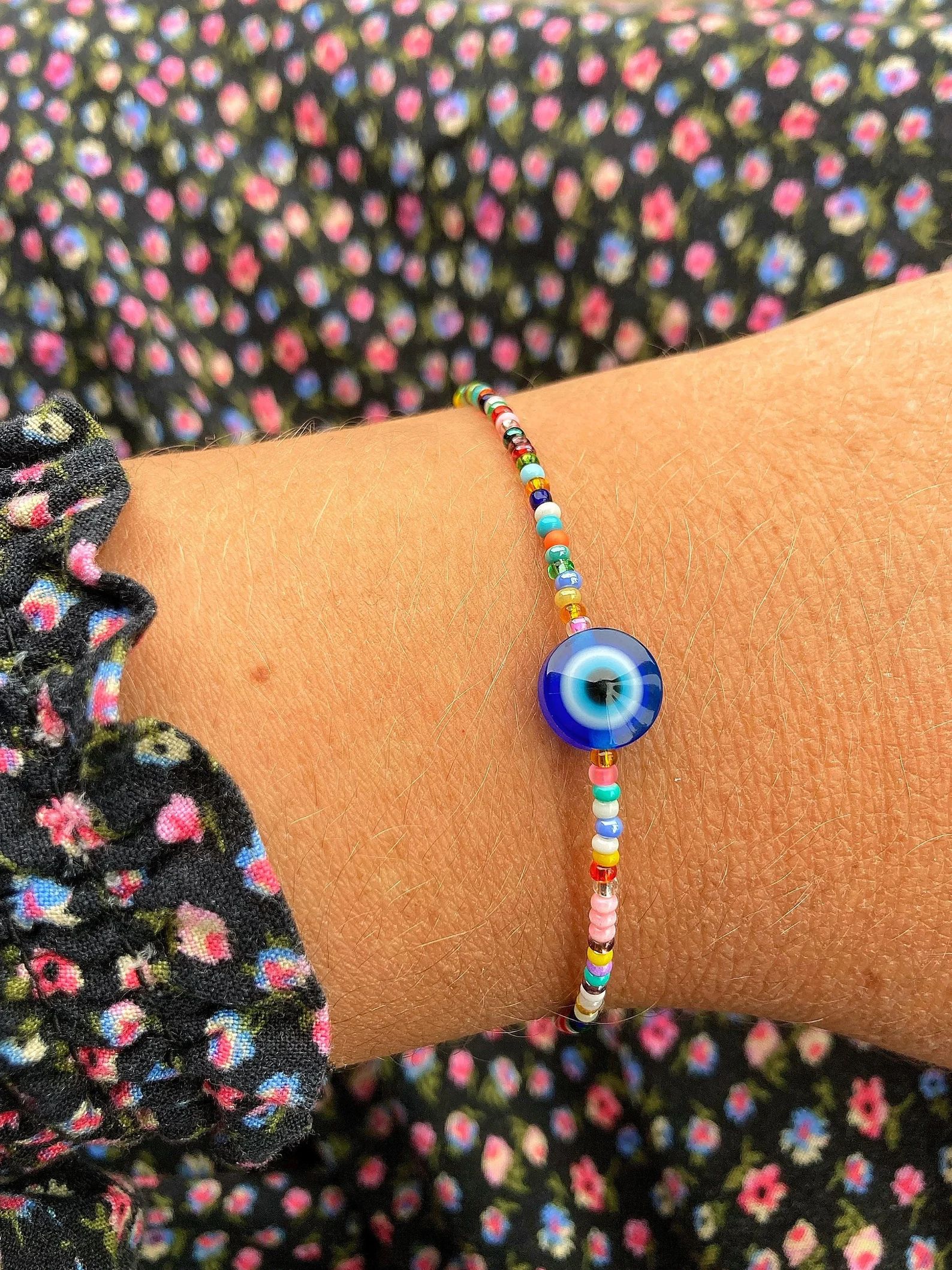 Colourful Bead Evil Eye Bracelet Multi Coloured Summer Bead - Etsy | Etsy (US)