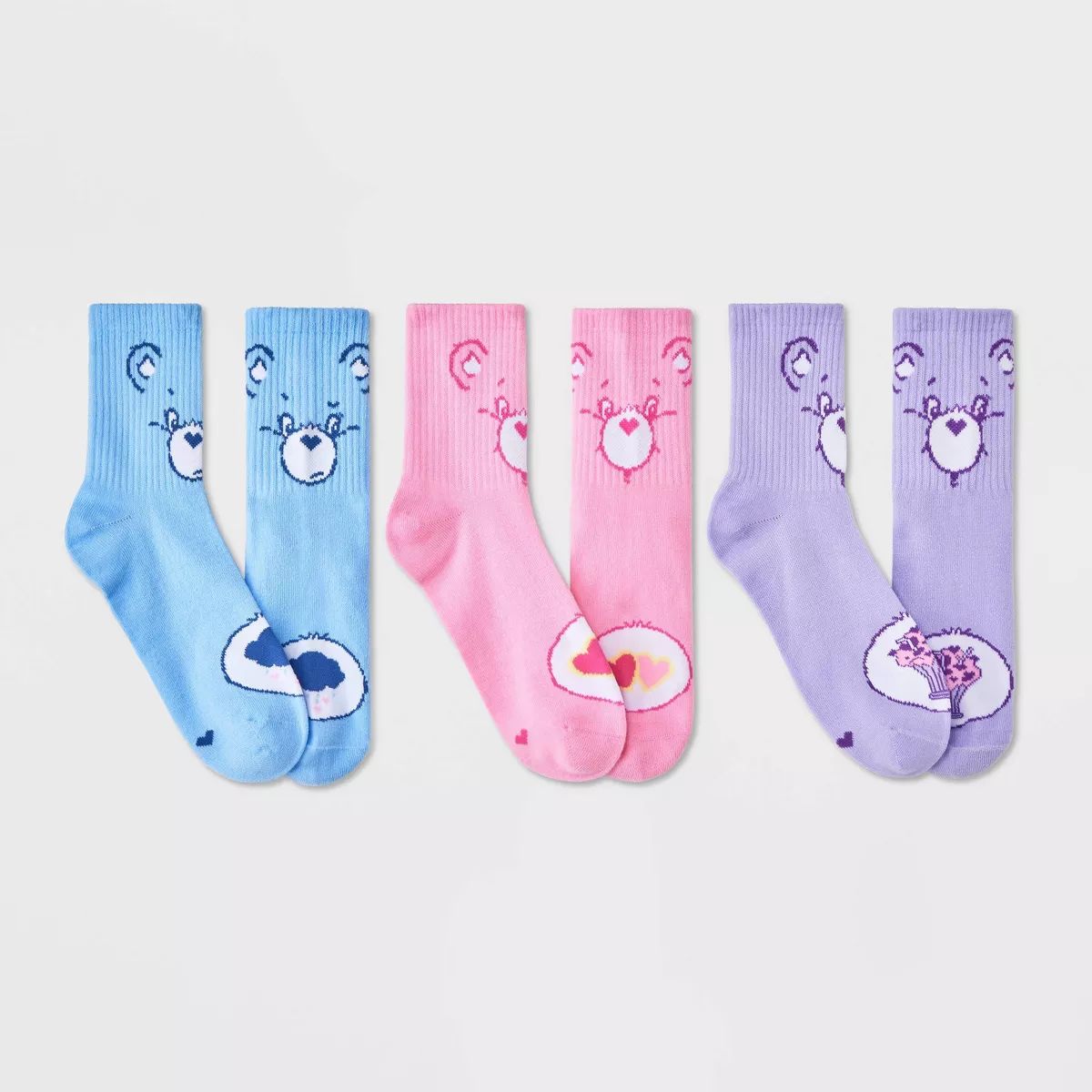 Women's Care Bears 3pk Mid Crew Socks - Blue/Purple/Pink 4-10 | Target