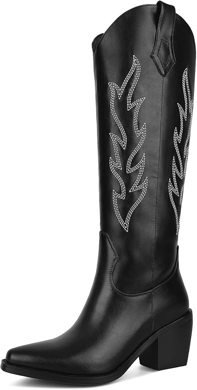 wetkiss Knee High Cowboy Cowgirl Boots for Women, with Unique Embroidery, Side Zipper and Chunky ... | Amazon (US)