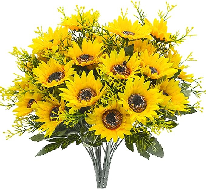 Grunyia Artificial Flowers Fake Sunflowers, 4PCS Faux Silk Flowers Floral Table Centerpieces Arra... | Amazon (US)