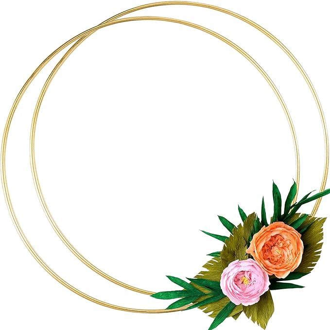 2 Pack 14 Inch Large Metal Floral Hoop Wreath Macrame Gold Hoop Rings for Making Wedding Wreath D... | Amazon (US)