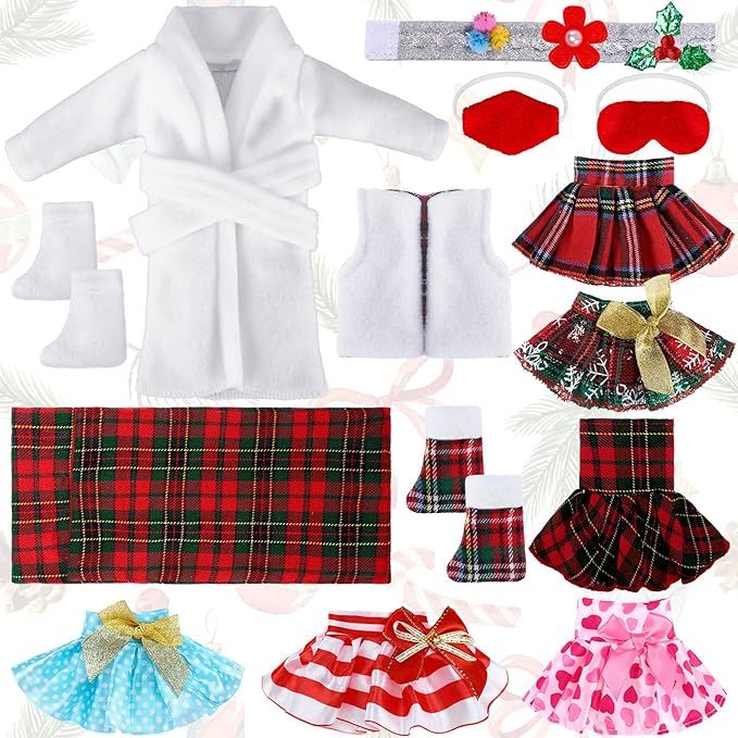 14 Pieces Christmas Elf on Clothes Elf Accessories Christmas Elves Clothes Including Skirts, Bath... | Amazon (US)