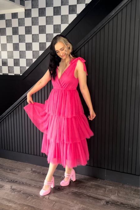 I’m wearing a size XS here and normally wear a S/M so this dress runs big. Valentine’s Day outfit | wedding guest dress | hot pink dress | tulle dress | midi dress | special occasion dress 

#LTKfindsunder100 #LTKparties #LTKwedding