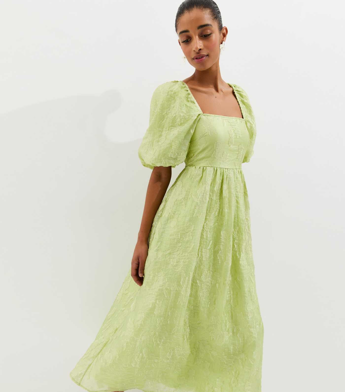 Light Green Glitter Clipped Milkmaid Midi Dress | New Look | New Look (UK)