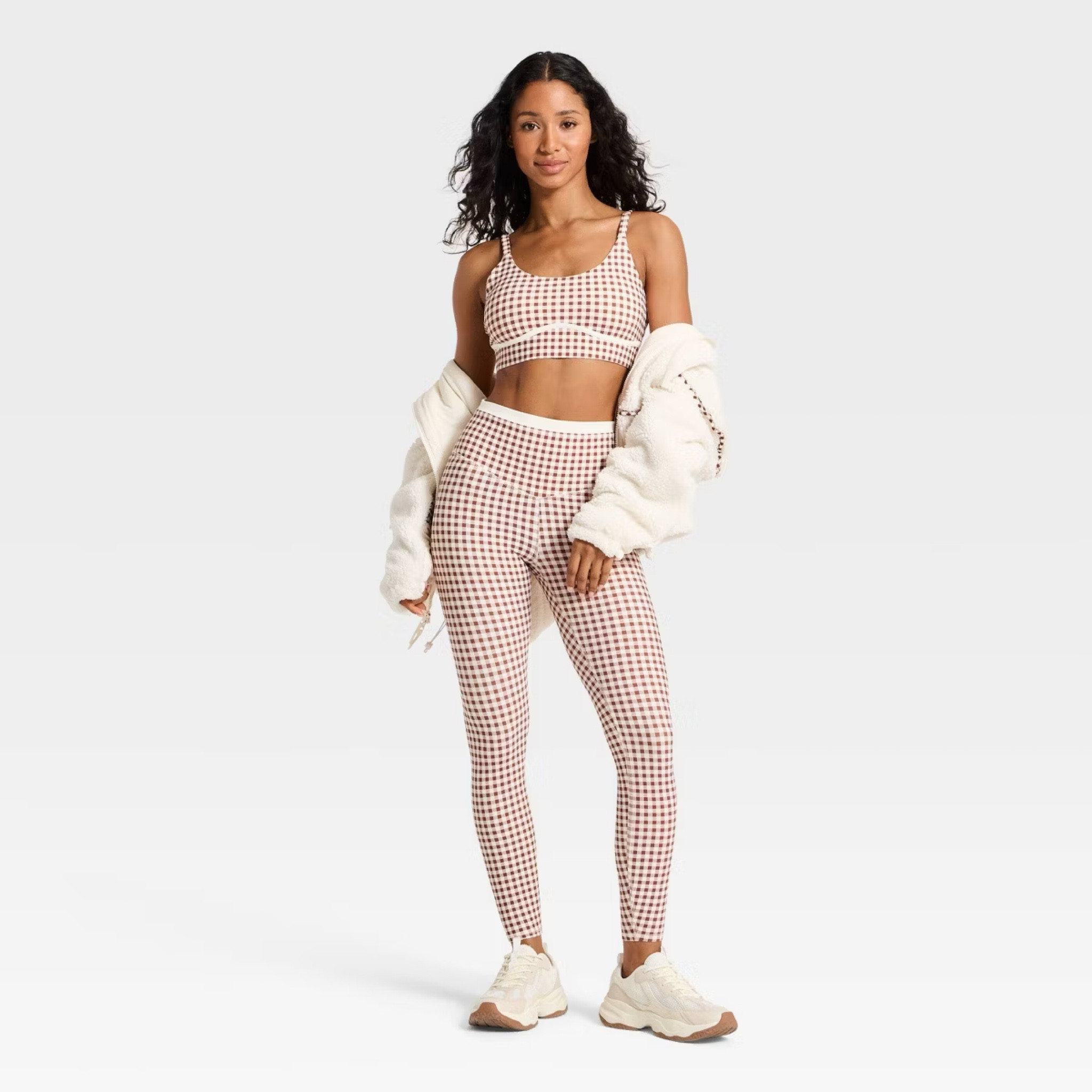 Brown and cream gingham leggings from target with matching. Sports bra 🤎🤍

#LTKWorkwear