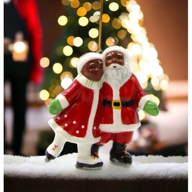 kevinsgiftshoppe Ceramic African American Santa And Mrs. Claus Ice Skating Ornament, Gift for Her... | Michaels Stores