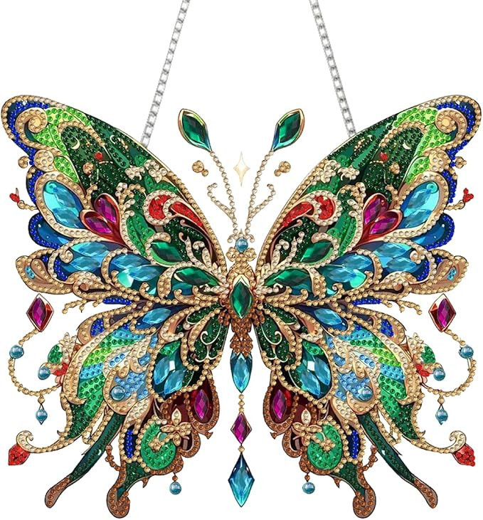 STGLCR DIY Hanging Diamond Art Pendant Painting Kit Colourful Butterfly, Special Crystal Gem Craf... | Amazon (US)