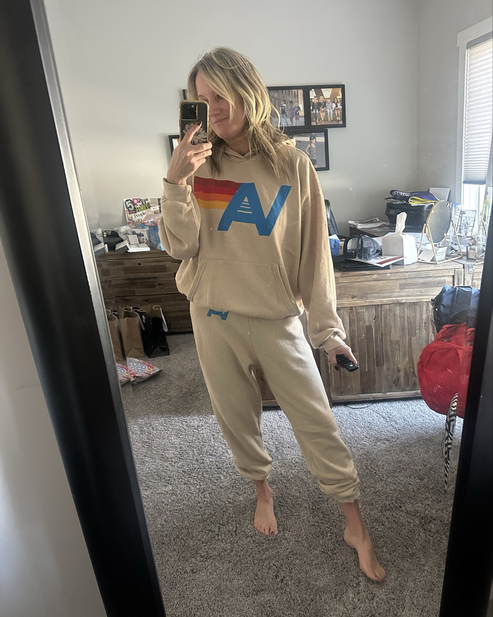 Medium in both. The SOFTEST material you’ll ever own, wears so well. Medium in hoodie but it’s a roomy fit. Medium in pants and I was worried they would be too big but they are perfect! This is the sand color 

#LTKootd #LTKdayinmylife #LTKmomlife