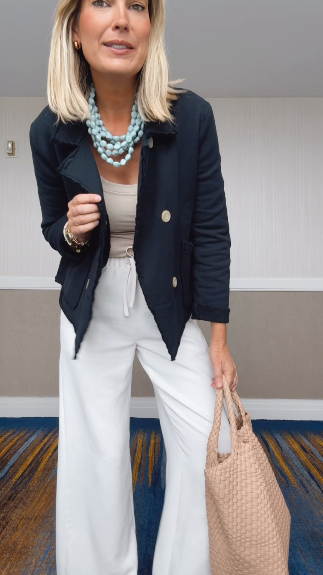 Travel outfit. Linking a save for the viral wrinkle free wide leg pants. I am in small tall in the lodge pants. Small tank and sweatshirt blazer.  Shoes true to size.

#LTKgrwm #LTKTall #LTKTravel