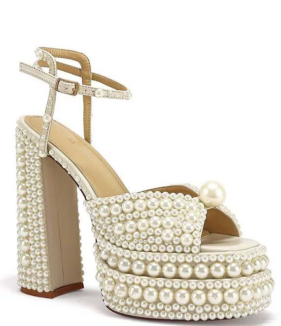 Azalea Wang Brissa Pearl Embellished Ankle Strap Platform Sandals | Dillard's | Dillard's