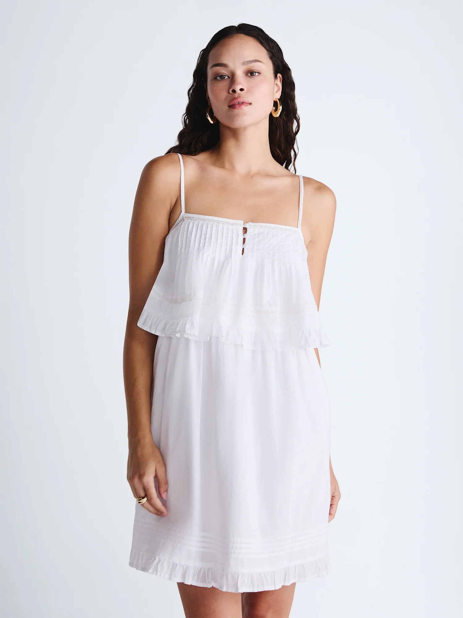 Scoop Women’s Flowy Cotton Mini Dress with Lace Trim, Sizes XS-XXL | Walmart (US)