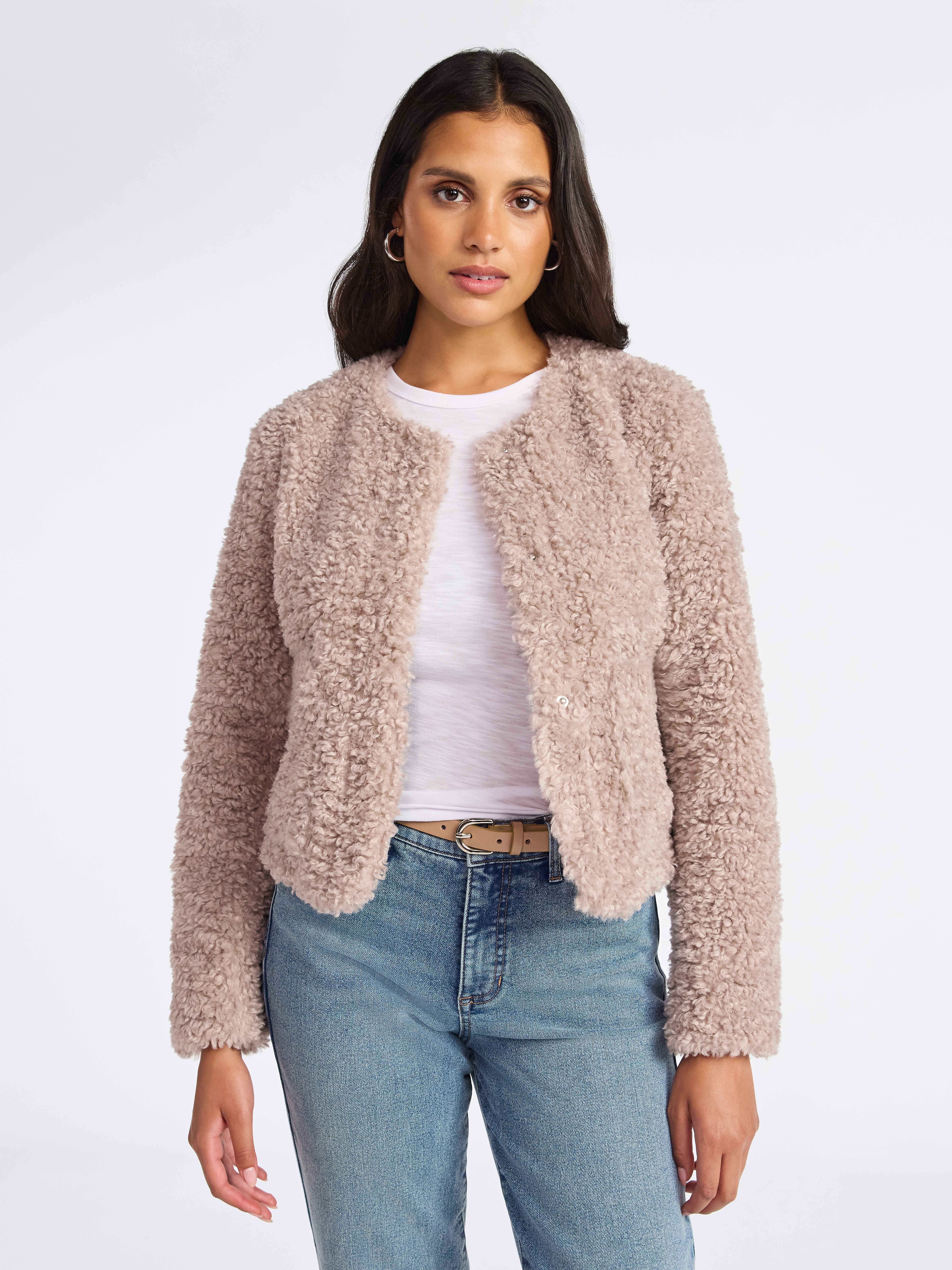 Sofia by Sofia Vergara Women's Faux Fur Cropped Jacket, Sizes XS-XXXL | Walmart (US)