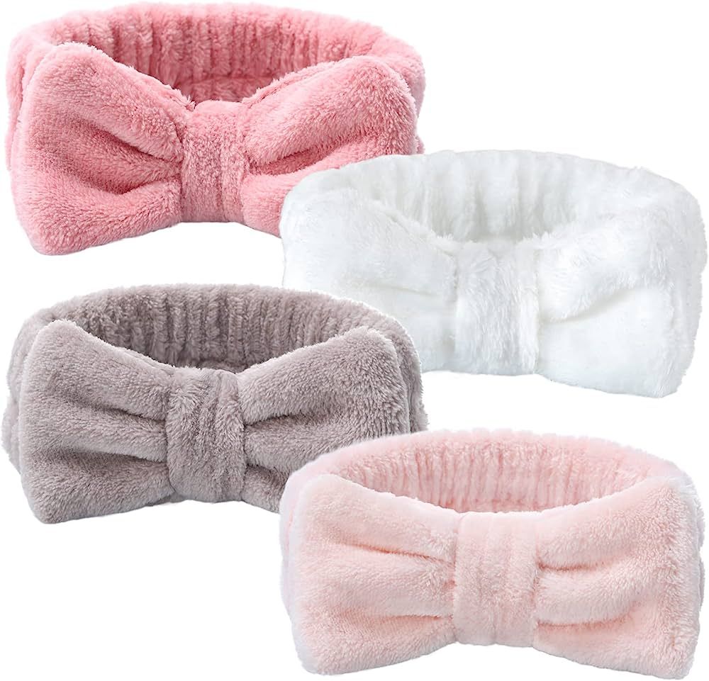 4 Pack Spa Headband for Washing Face, Girls Makeup Headband Bow Tie Hair Band, Microfiber Women S... | Amazon (US)
