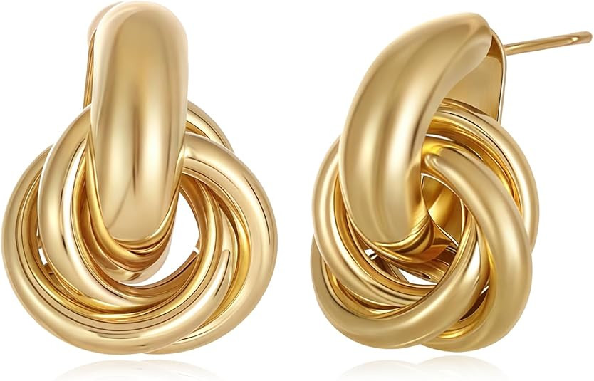 Gold/Silver Statement Geometric Earrings for Women Chunky Gold Knot Link Drop Dangle Earrings Tre... | Amazon (US)