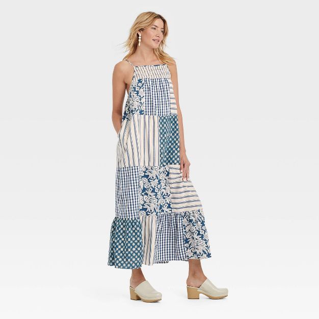 Women's Sleeveless Tiered Dress - Universal Thread™ Blue Patchwork | Target