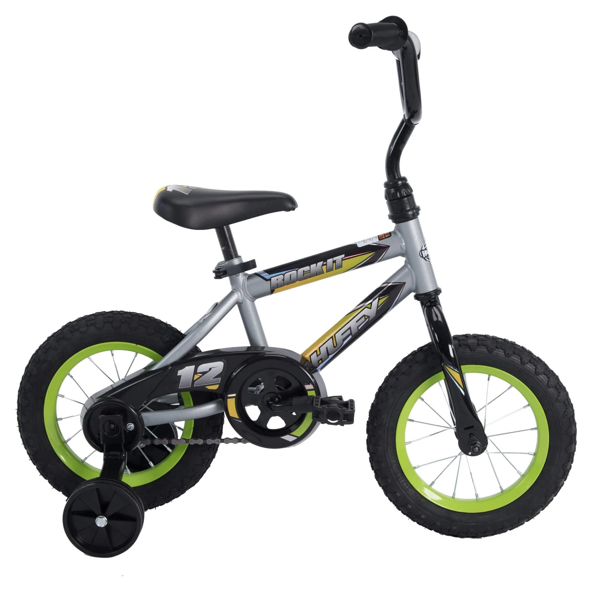 Huffy Rock It Kids Bicycle, 12" Wheels, Ages 3+ Years, Training Wheels, Grey | Walmart (US)