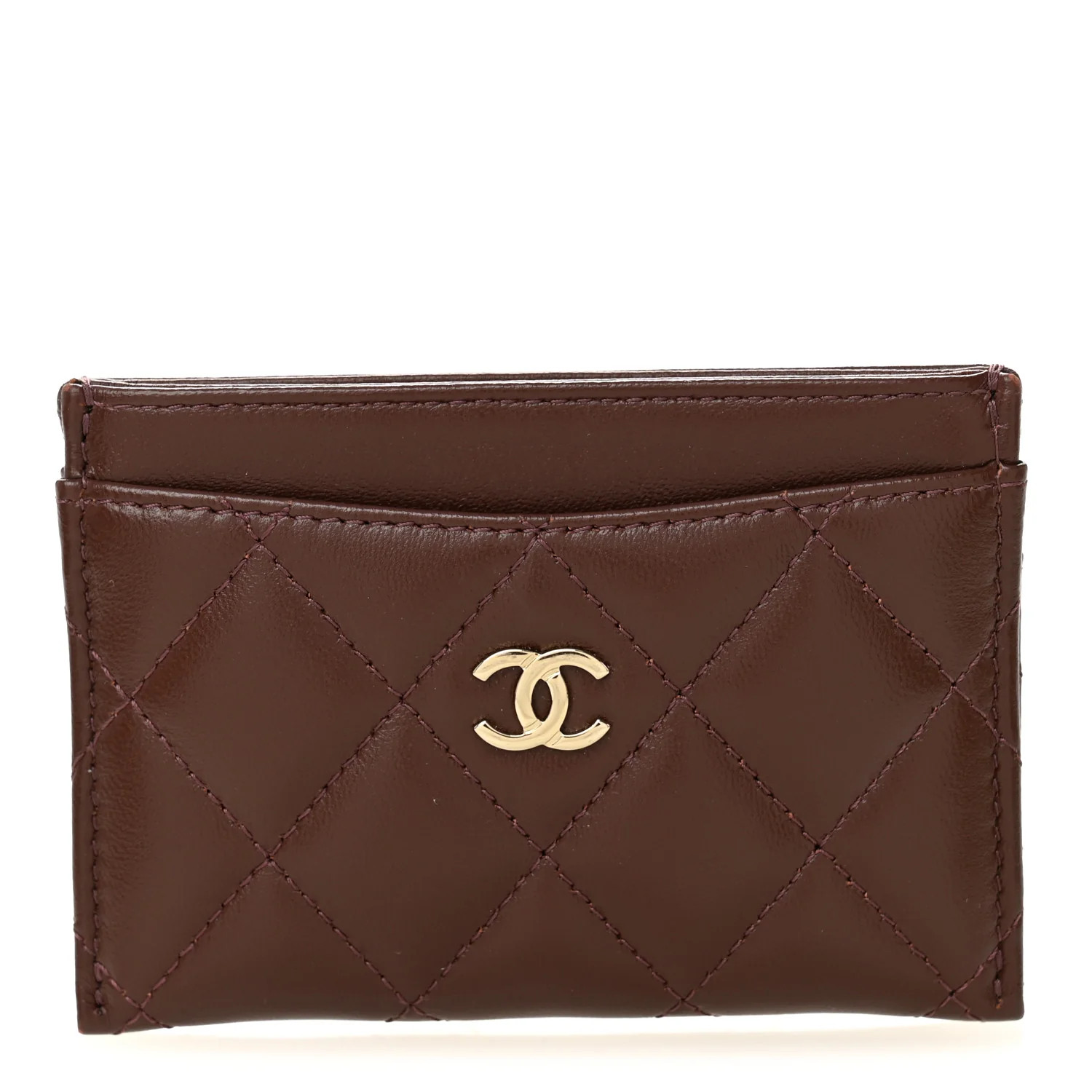 Lambskin Quilted Card Holder Burgundy | FASHIONPHILE (US)