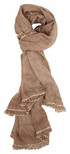 Love Lakeside-Women's Cotton, Linen Look, Bordered in Lace Oblong Scarf, Wrap Light Brown | Amazon (US)