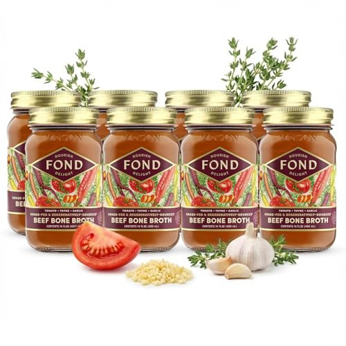 FOND Regenerative Grass Fed Beef Bone Broth Infused with Organic Tomato & Thyme – Slow-Simmered Beef Broth for Rich and Nourishing Flavor, Nutrient-Dense, Artisan Quality – 14 oz (8-Pack) | Amazon (US)