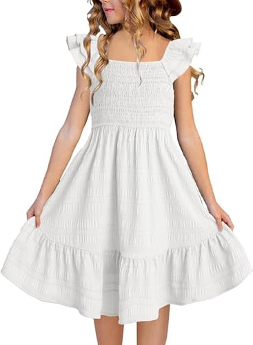 DOKOTOO KIDS Girls Summer Dresses Cute Double Layer Ruffle Sleeve Smocked Flowy Dress 6-15 Years | Amazon (US)
