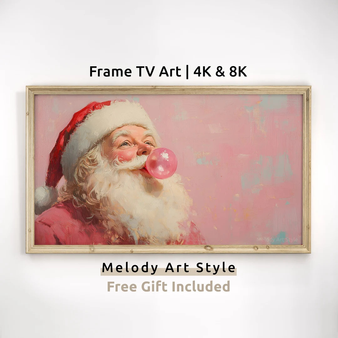 Pink Santa Frame TV Art | 4K & 8K  Santa Claus Bubble Gum Art for TV | Fun Holiday Artwork Digita... | Etsy (US)