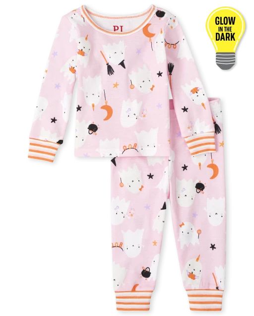 Baby And Toddler Girls Glow In The Dark Halloween Long Sleeve Fa-Boo-Lous Snug Fit Cotton Pajamas... | The Children's Place