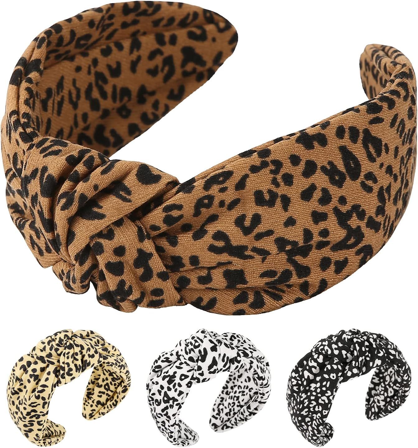 QIANXUAN Cheetah Print Knotted Headbands For Women Leopard Cloth Headband For Women Top Knot Headban | Amazon (US)