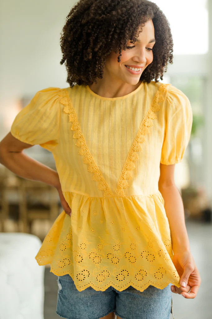 Before It's Over Marigold Yellow Eyelet Top | The Mint Julep Boutique