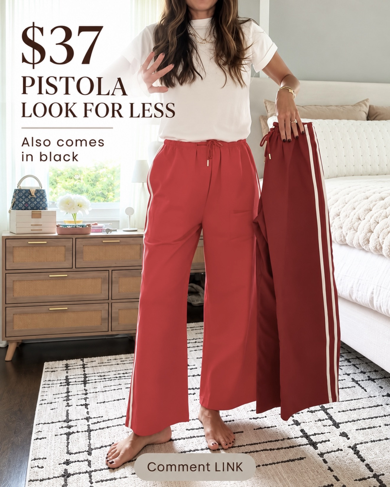 These $37 track pants have such a Pistola look for less ❤️ Comfy, flattering, and they also come in black!

💬Comment LINK and I’ll send them your way.