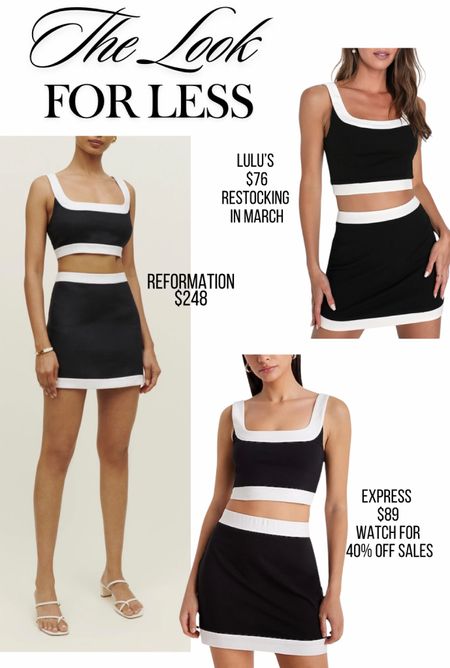 Reformation Robbie Set
The look for less
White and black skirt set
Spring 2024
Spring outfit
Date night outfit
Brunch outfit
Old money aesthetic 
Old money vibes 

#LTKfindsunder100 #LTKSeasonal #LTKstyletip
