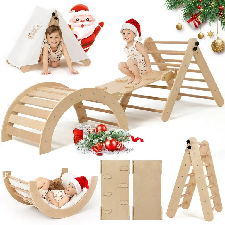 Pikler Triangle Set, RongTrading 8 in 1 Montessori Climbing Set, Wooden Climbing Toys, with Arch,... | Walmart (US)