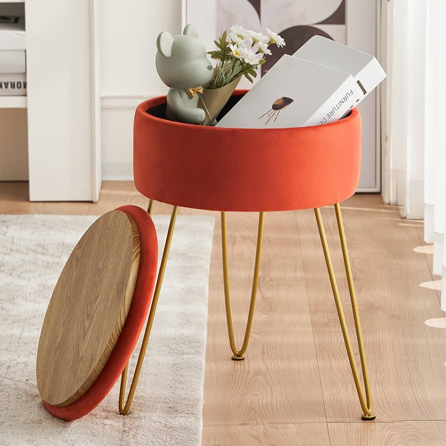 LUE BONA Velvet Vanity Stool Chair for Makeup Room, Round Storage Ottoman, Stool for Vanity with ... | Amazon (US)