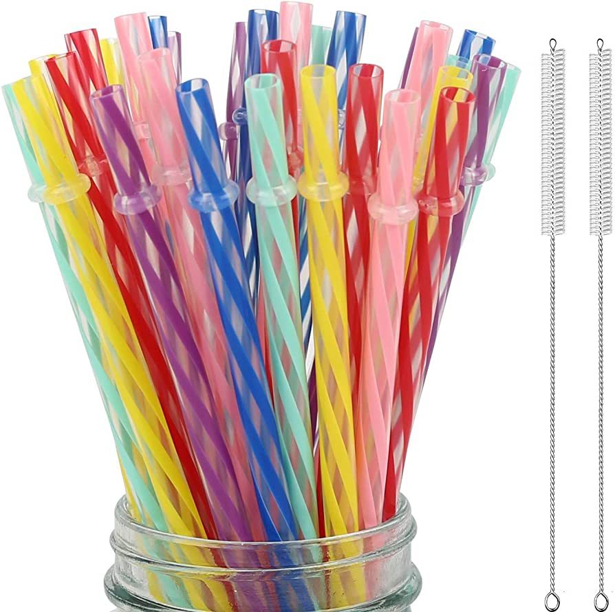 33 Pieces Reusable Plastic Straws Fit for Mason Jars, Tumblers, 9 Inches Transparent Colored Unbr... | Amazon (US)