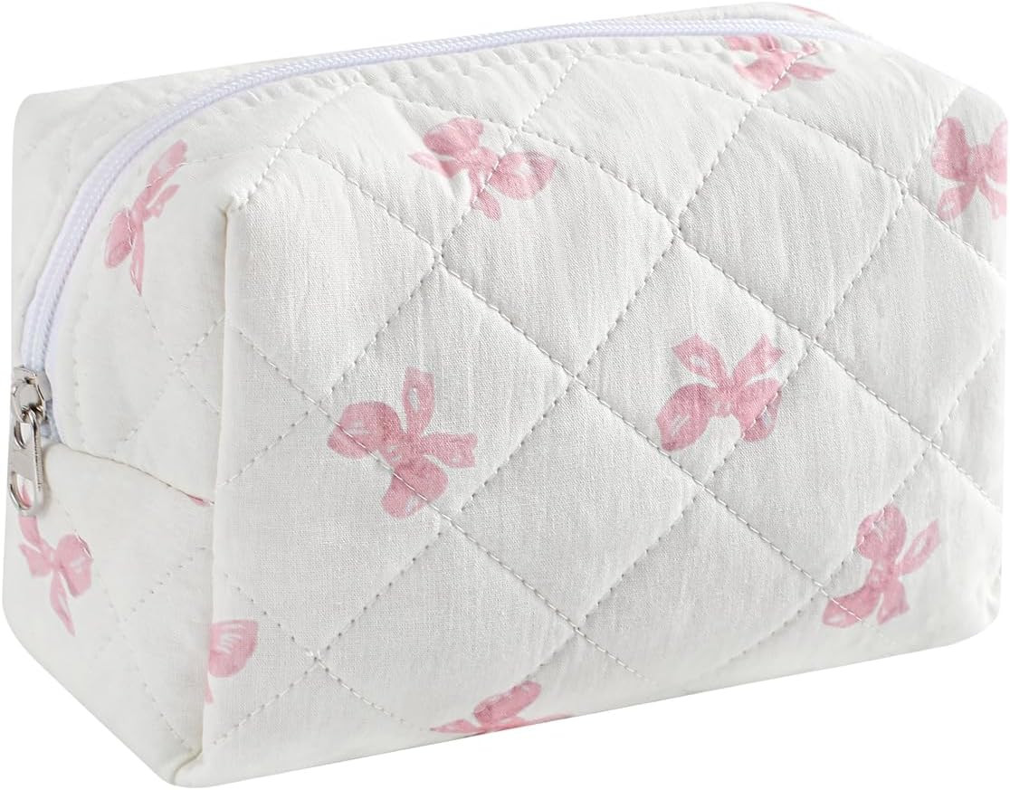 Cute Small Makeup Bag,Quilted Floral Cotton Cosmetic Pencil Pouch, Quilted Flowers Pencil Case wi... | Amazon (US)